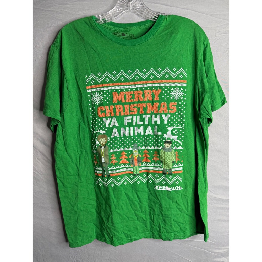 Home Alone Merry Christmas Ya Filthy Animal Green Graphic T-Shirt Large